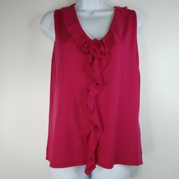August Silk Pink Ruffle Sleeveless Silk Blend Sleeveless Top Size XL - Picture 1 of 7